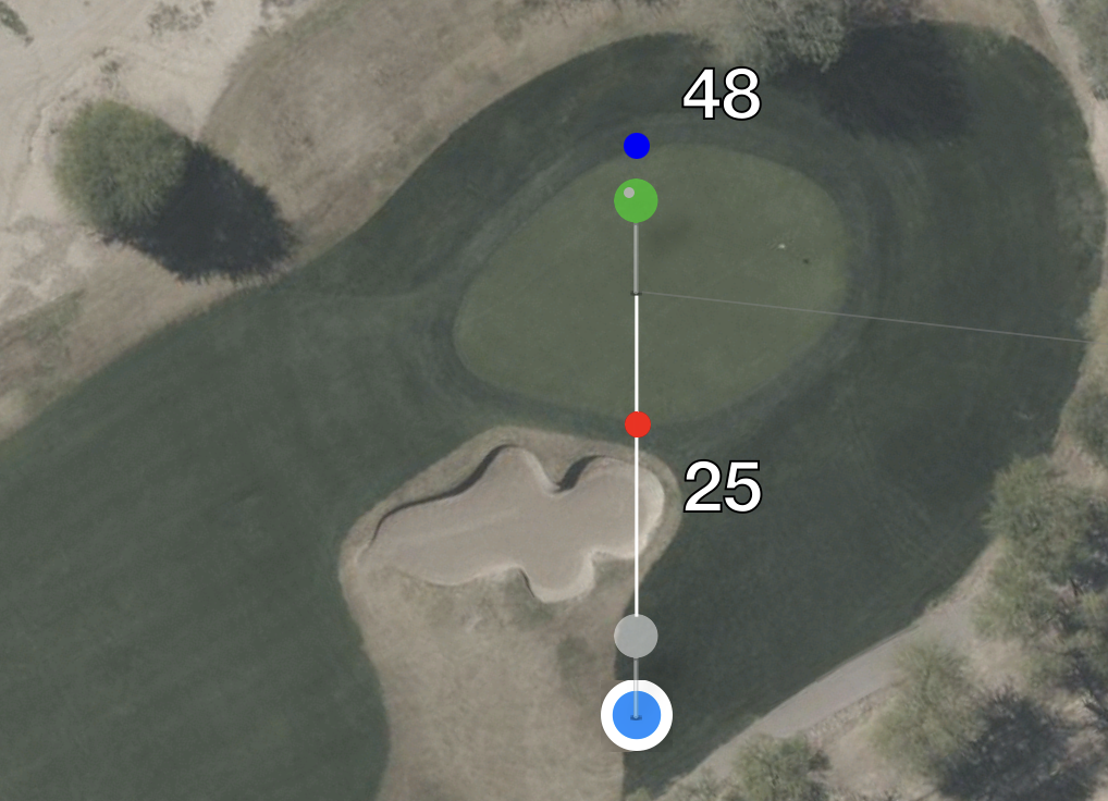 ForeFun course map with front and back green distance