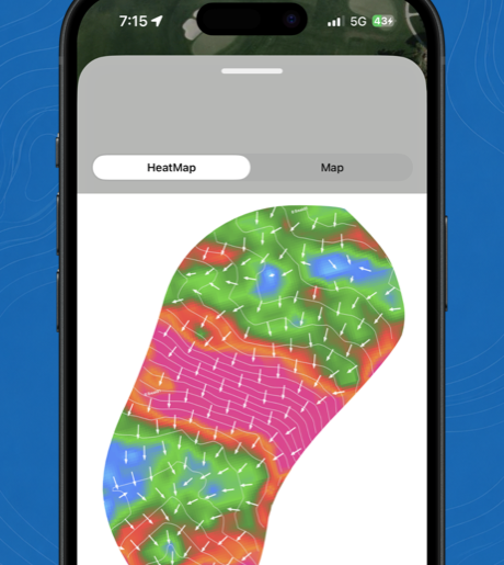 ForeFun Golf GPS screen showing AI green contour map