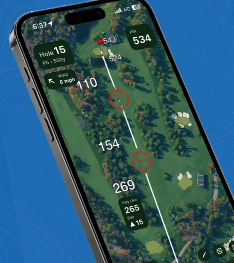 ForeFun Golf GPS rangefinder screen showing yardages on a course map